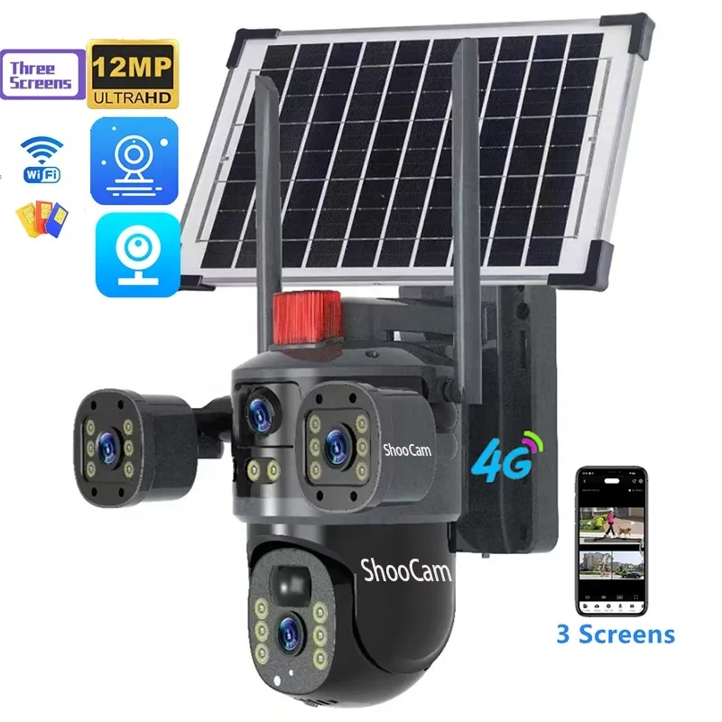 Low Power Solar Panel 12MP V380 10x Optical Zoom CCTV Security Wireless WiFi Solar 4G Sim Card Camera Surveillance Camera