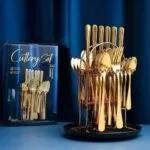 Gold Stainless Steel Spoons & Forks With RACK