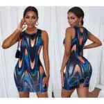 VEJARO D02 Female Casual Short Sleeve Dress Multicolor Printing