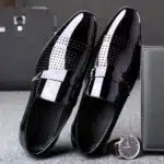 Men's Glossy Brogue Leather Shoes Loafers & Slip-ons Formal Corporate Black - Image 2