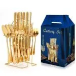 Gold Stainless Steel Spoons & Forks With RACK - Image 2