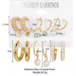 Set Of 9 Hoops , Studs & Pearl Earring Set - Image 3