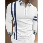 Berrykey Mens Casual Long Sleeve Polos Shirt Trendy - White - Image 2