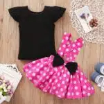 Catpapa Toddler Baby Girls Cute Outfit Set Short Sleeves Shirt Polka Dot Suspender Skirt - Image 3