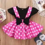 Catpapa Toddler Baby Girls Cute Outfit Set Short Sleeves Shirt Polka Dot Suspender Skirt - Image 4