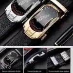 2 Pieces Leather Automatic Buckle Belt - Black And Golden - Image 3