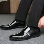 Men's Glossy Brogue Leather Shoes Loafers & Slip-ons Formal Corporate Black - Image 5