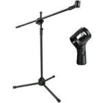 Adjustable Black Microphone Stand With Holder