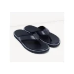 Mens Quality Leather Pam - Black Slippers Palm