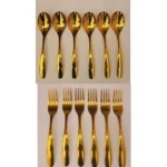 Gold Plated Stainless Steel Spoon & Fork - 12Pcs