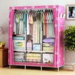 3 Column Mobile Wooden Wardrobe Closet
