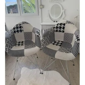 Luxury Patchwork Fabric Dinning Chair With Chrome Iron Legs