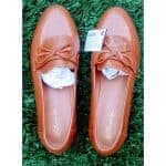 Leather Double Tie Female Flat Shoe-Brown