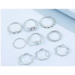 9 In 1 Knuckle Ring Set Love Rhinestone Rings For Women - Image 2