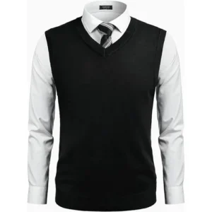 Men Knitting Sweater Vest Sleeveless Sweaters-Black