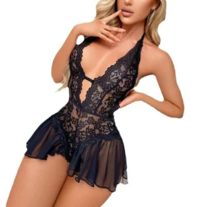 Ladies Sexy Lingerie Underwear Women's Lace Nightgowns-Black
