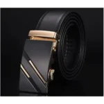 Men Designers Pin-less Buckle Waist Leather Belt-Black