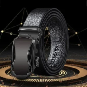 Men's Automatic Pin-less Belt Leather Buckle Belts-Black