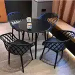 Luxury Dinning Round Table & 4 strong BASKET Chairs(Black)