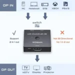 8k Dp Switch 2 In 1 Out, Displayport 2.0/1.4 Switche Support 8k@60hz- 5k@240hz - Image 2