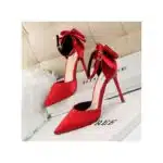 Ladies Bowknot Heels Wedding Pumps Dress Party Shoes Red - Image 2