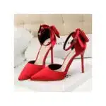 Ladies Bowknot Heels Wedding Pumps Dress Party Shoes Red - Image 3