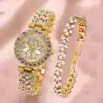 Geneva Gold Rhinestone Women's Watch & Bracelet Set