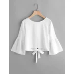 Crop Top With Bell Sleeves- White