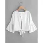 Crop Top With Bell Sleeves- White - Image 2
