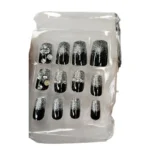 Shimmery Tips Press-on Nails - Black/Silver -12 PCS
