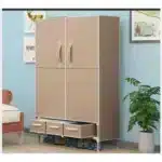Steel Mobile Wardrobe With 2 Real Opening Doors And Drawers - Brown