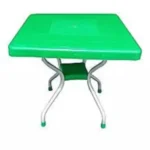 Cruize Plastic Square Restaurant Table With 4 Aluminium Curved Legs - Green