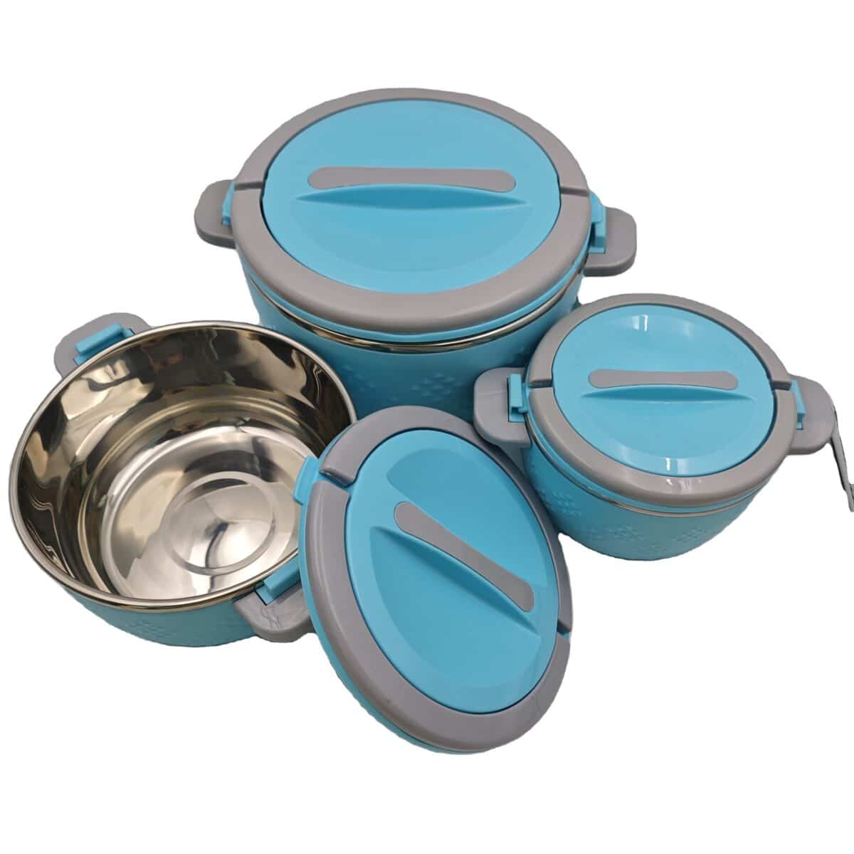 New 3PCS Multi-Capacity Plastic Lunch Box Set with Stainless Steel Food Warmer Inside Dinnerware Set - Image 1