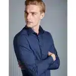 Hawes & Curtis Men's Formal Navy Slim Fit Cotton Stretch Shirt - Single Cuff - Image 2