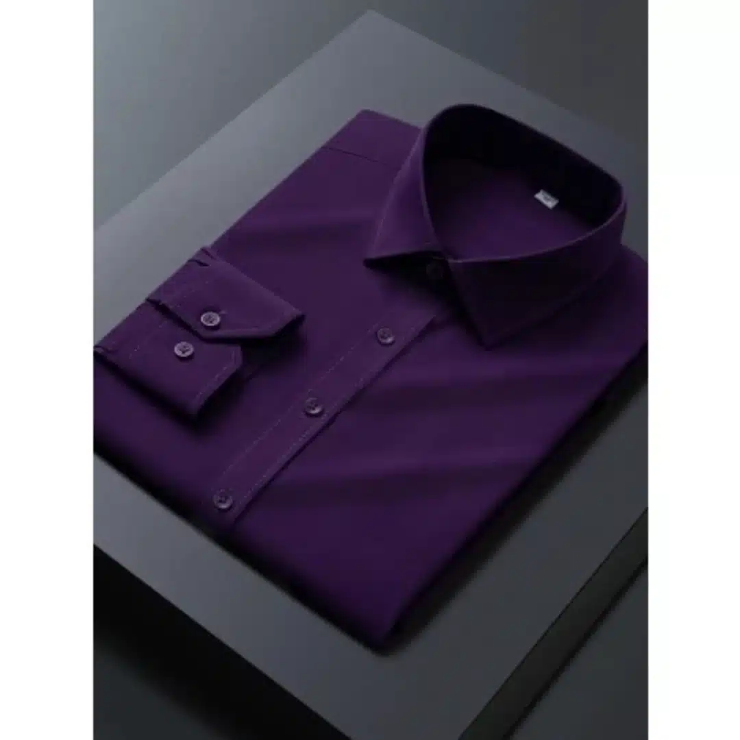 181382_1737084450 Men's Solid Color Long Sleeve Button Down Lapel Shirt With One Breasted Pocket - Classy purple - Image 1