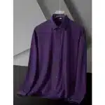 Men's Solid Color Long Sleeve Button Down Lapel Shirt With One Breasted Pocket - Classy purple - Image 3