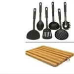 Non-stick Spoon And Wooden Chopping Board- 30 X 20 Cm