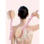 Double Sided Long Handled Bath Brush Pink 34cm