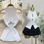 Halter Neck Ribbed Knit Top