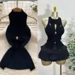 Halter Neck Ribbed Knit Top