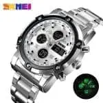 Skmei 1389 Quartz Man Watch Fashion Watch Luminous Multi-functional Three Time -Silver