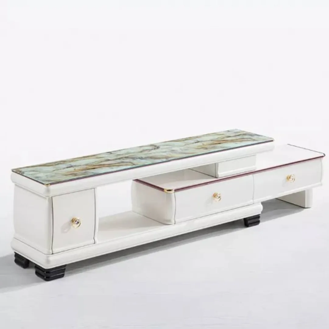 156360_1675091834 Modern Adjustable Tv Cabinet Stand With Double Drawers-White - Image 1