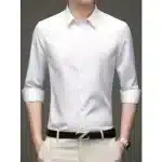3pcs Men's Solid Color Lapel Collar Design Dress Shirts, Long Sleeve Button Up Shirt white/blue/black - Image 3