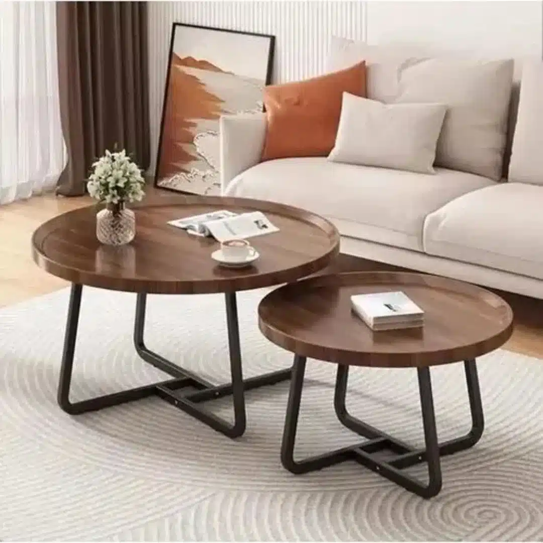 190252_1755739021 Modern Living Room Center Table - Faux Marble - Mdf Wood - 2 In 1 Walnut - Image 1