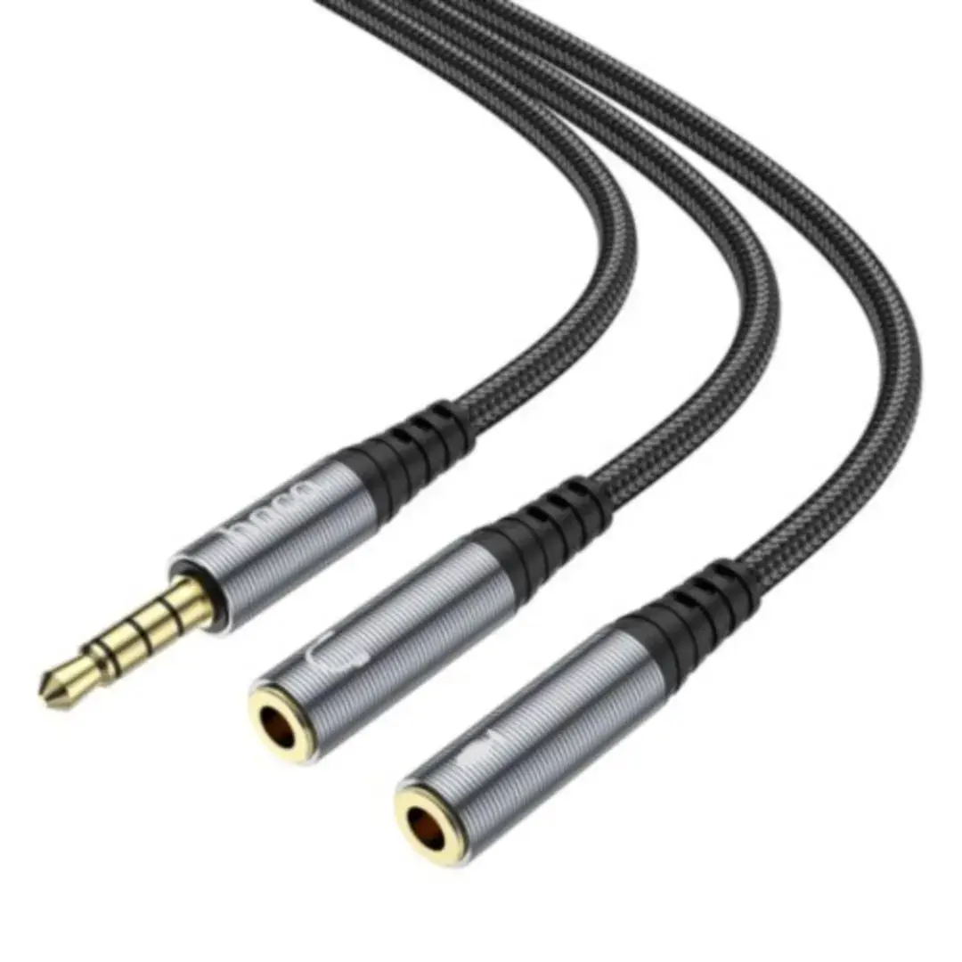 230175_1758195475 3.5mm Male To 2 X Female Headset Audio Adapter Cable - Metal Grey - Image 1
