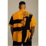 Men's Vintage Oversized Shirt – Black & Mustard Bold Print - Velmora Prime - Image 2
