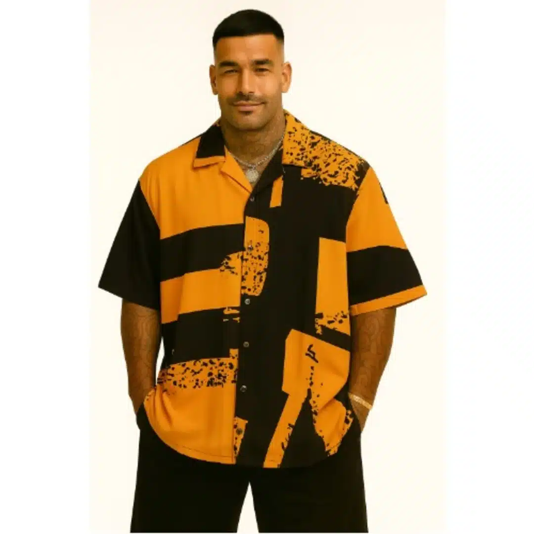 243851_1755425330 Men's Vintage Oversized Shirt – Black & Mustard Bold Print - Velmora Prime - Image 1