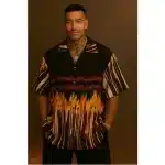 Men’s Oversized Vintage Shirt – Flame Striped Pattern - Velmora Prime