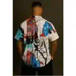 Men’s Oversized Vintage Shirt – Artistic Bicycle & City Print - Velmora Prime