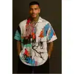 Men’s Oversized Vintage Shirt – Artistic Bicycle & City Print - Velmora Prime - Image 2